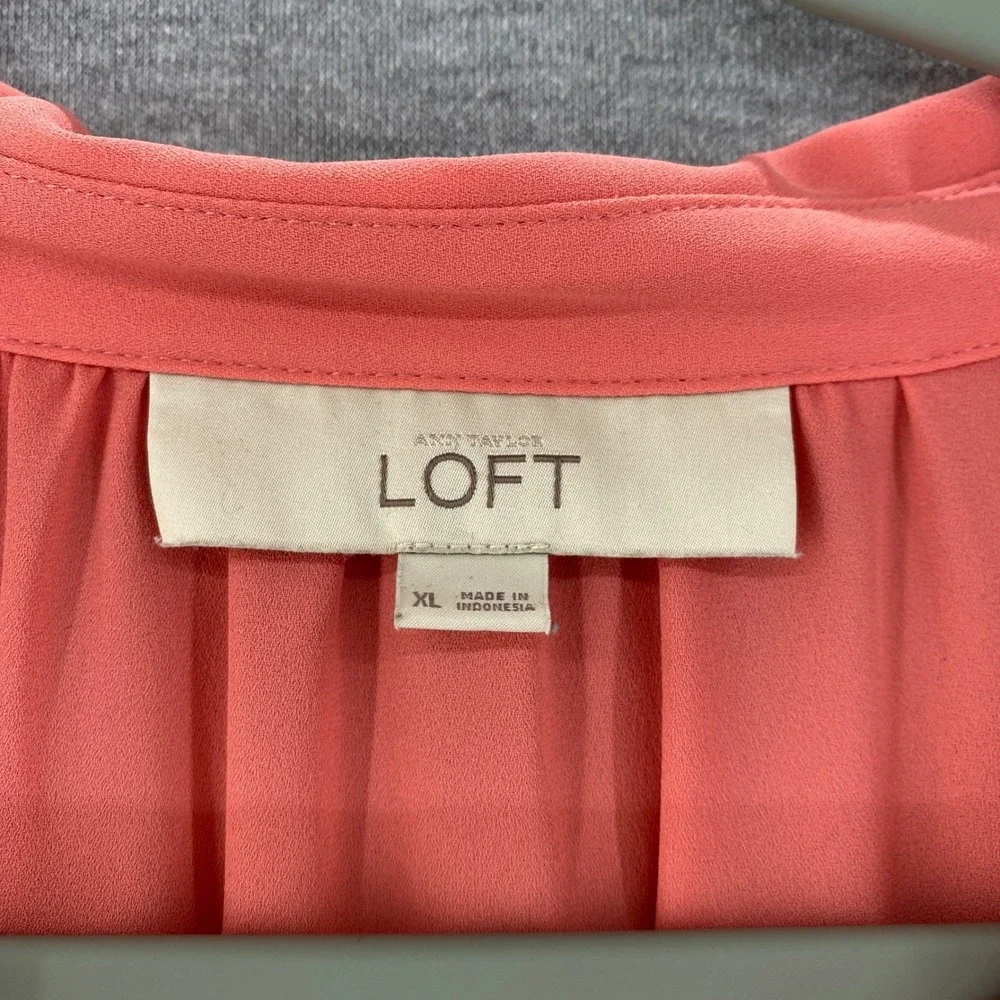 LOFT Women‎ Coral Scallop Trim Sleeveless Button Up Blouse Shirt XL - Picture 3 of 7